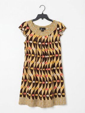 AB Studio Retro Geometric Print Pleated Mini Dress Size Small